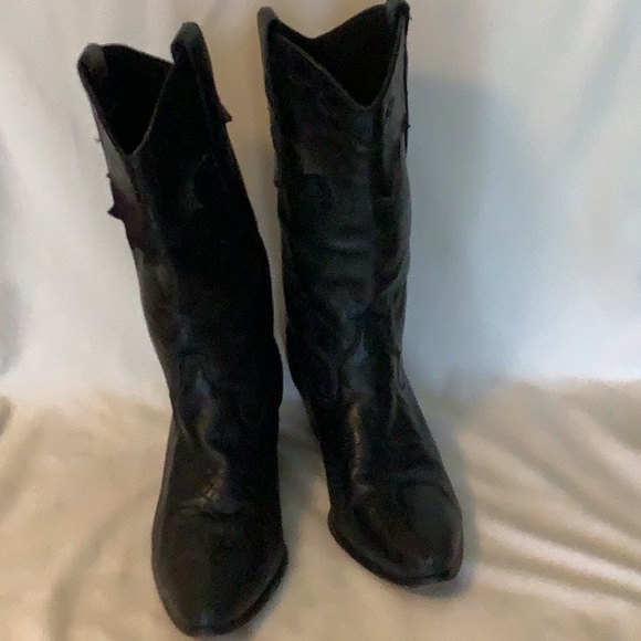 Laredo Black Deer Scalloped Trim Leather Western Boots - Picture 7 of 11